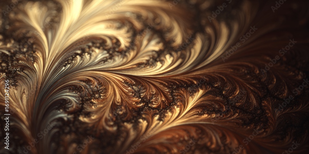Poster intricate swirling patterns in elegant golden and copper tones for background design and artistic pr