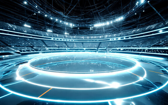 High-tech illuminated sports arena with modern lighting design - Powered by Adobe