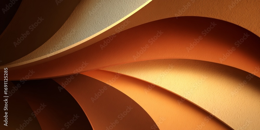 Poster abstract geometric background with layered shapes in warm tones, featuring curves and smooth gradien