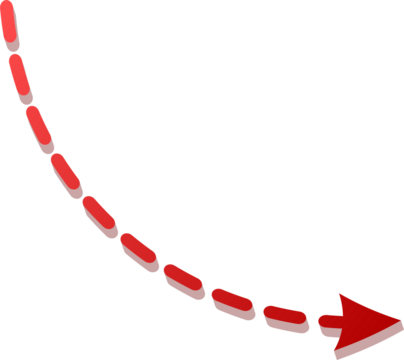 3D Red Dash Line Curved Arrow Pointing Down Icon Isolated on Transparent Background