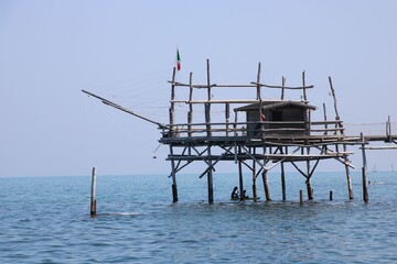 Fishing hut on stilts near Italian coast