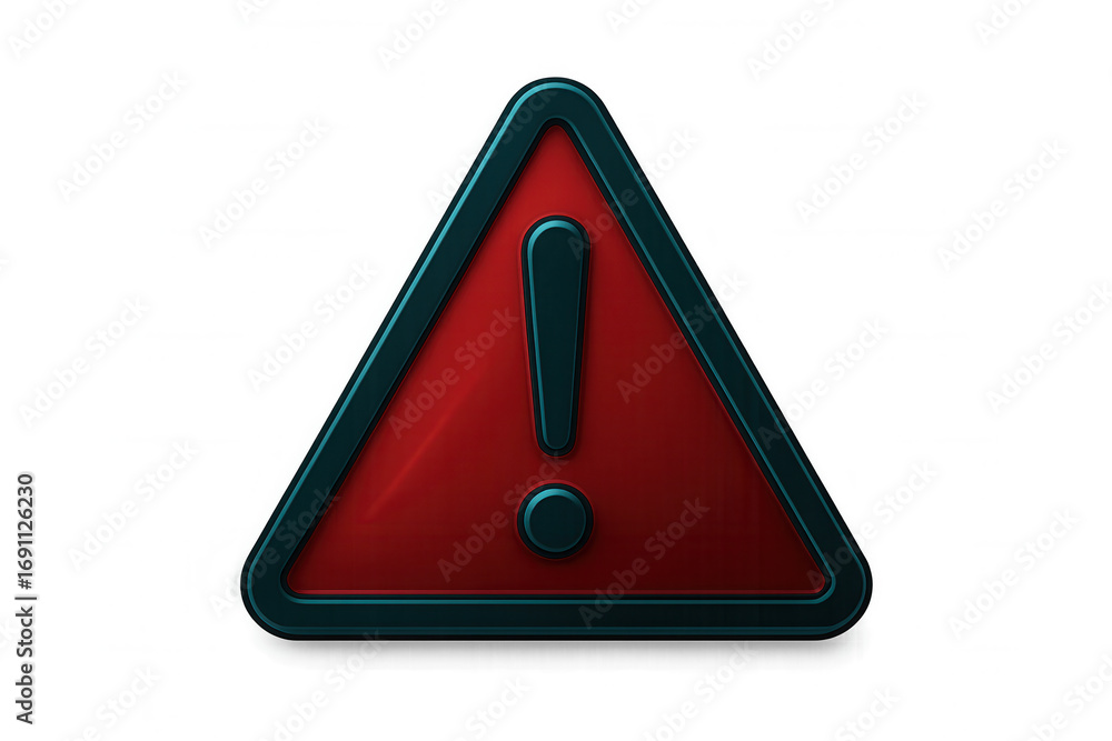 Fototapete 3d rendering of a red and dark teal warning sign with an exclamation point, isolated on a transparen