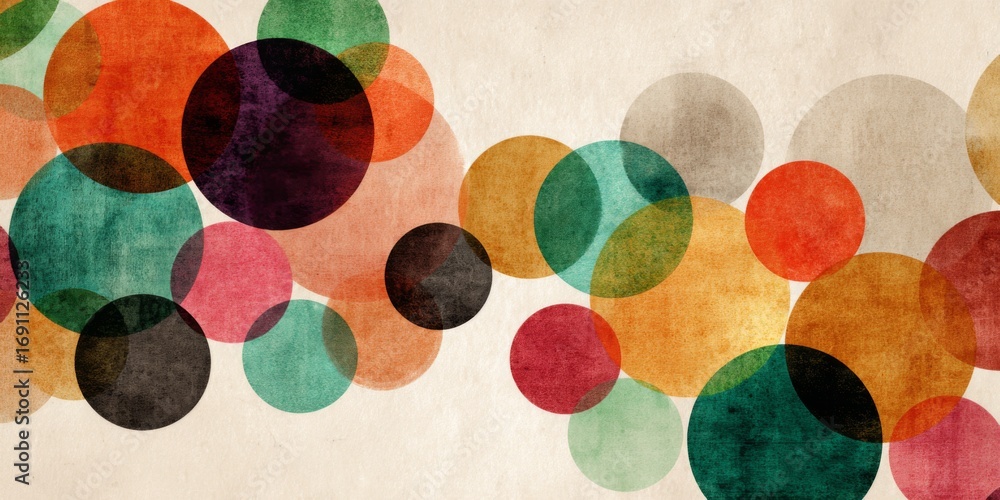 Aufkleber colorful circles pattern on cream background with vintage texture for modern design projects and art
