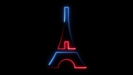 Eiffel Tower neon outline abstract glowing symbol blue red lights dark background iconic landmark French tourism - Powered by Adobe