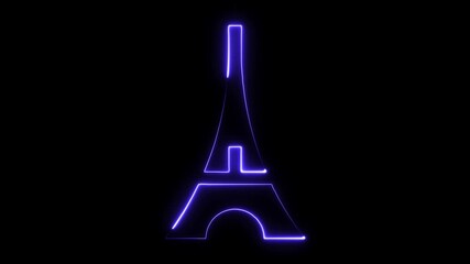 Eiffel Tower neon outline glowing purple abstract minimalist icon symbol on black background modern digital art - Powered by Adobe