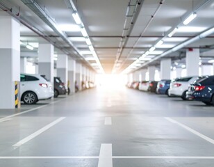 A softly blurred parking garage