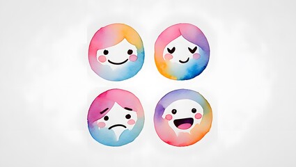 Cute Hand-Drawn Emotion Faces – Doodle-Style Set of Simple Round Faces Showing Happy, Sad, Angry, and Surprised Expressions