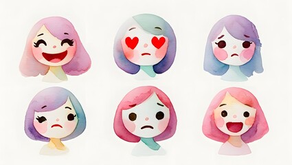Cute Hand-Drawn Emotion Faces – Doodle-Style Set of Simple Round Faces Showing Happy, Sad, Angry, and Surprised Expressions