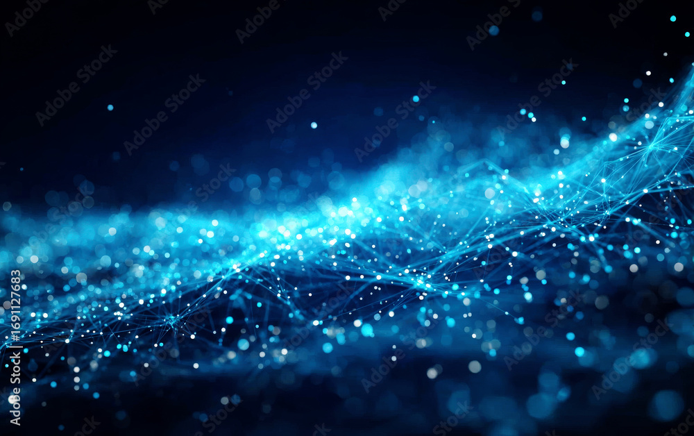 Poster abstract digital blue network with connecting dots and lines