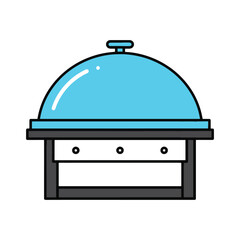 Cartoon food warmer with blue lid for catered events or buffets