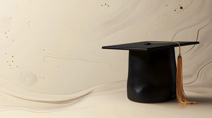 Graduation Cap Elegance Minimalist Celebration on Beige Background with Ample Copy Space