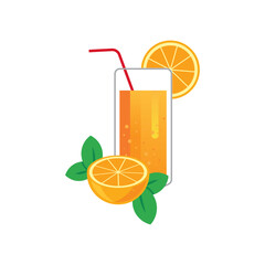 Fresh Orange juice in the Glass beautiful cute fresh drawing in flat concept with a fruit orange in drawing illustration templete in vector .