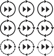 Fast Forward Symbol with Circular Arrow and Play Button Icons vector on white background