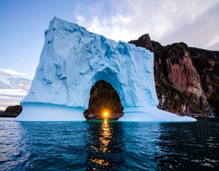 Iceberg arch at sunset