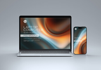 Front View Of Smartphone and Laptop Mockup on Grey