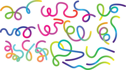 Vibrant abstract colorful wavy lines and swirls dynamic decorative elements collection vector