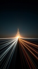 Long exposure light trail, vertical smartphone wallpaper, glowing lines, futuristic night scene, abstract cityscape, dynamic energy, festive mood
