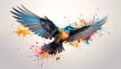 Obraz premium Bird Flying with Colorful Paint Splashes Artistic Illustration