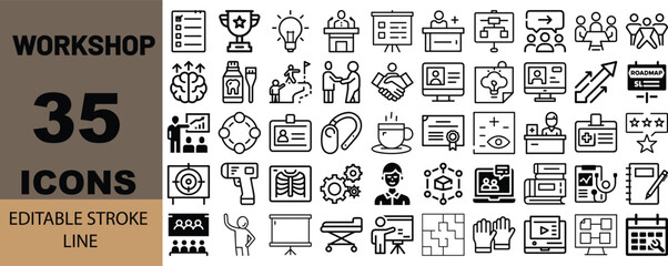 35 hand-drawn workshop icons collection for design projects vector