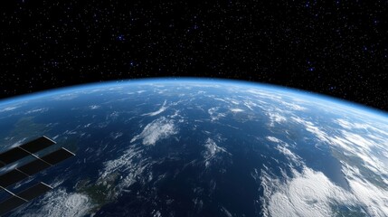 Fototapeta premium A view of Earth from space, with the International Space Station visible in the bottom left corner.