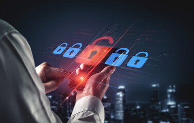Digital security concept illustrating a cybersecurity breach, with a red unlocked padlock indicating data exposure among secure systems, emphasizing system vulnerability and risk Vouch
