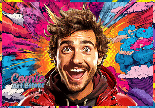 Colorful Comic Book Photo Effect Mockup
