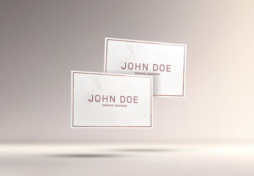 Two Isolated Business Cards Floating On Empty Background Mockup