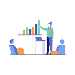 Illustrative Business Presentation with Growing Graph Visuals and Engaged Audience Members