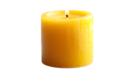 Illuminated Yellow Candle Isolated on Transparent Background for Warm Ambiance
