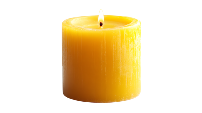 Illuminated Yellow Candle Isolated on Transparent Background for Warm Ambiance
