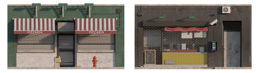 Multi-Use Retail Facade Storefront: Closed Multi-Purpose Shop isolated png on transparent background premium cutout