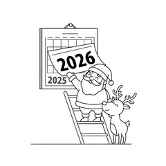 Santa Claus with Reindeer and 2026 Calendar Illustration