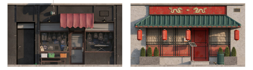 Multi-Use Retail Facade Storefront: Closed Multi-Purpose Shop isolated png on transparent background premium cutout