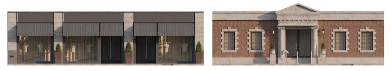 Multi-Use Retail Facade Storefront: Closed Multi-Purpose Shop isolated png on transparent background premium cutout