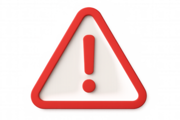 Warning sign featuring red border, white interior, bold exclamation mark, signaling potential hazard and critical attention requirement