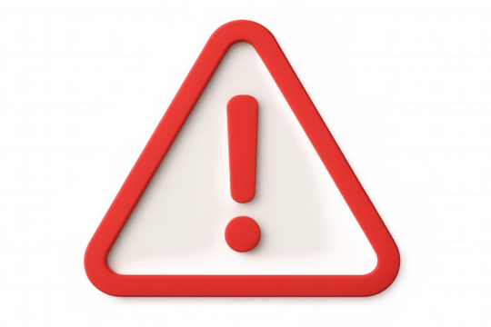 Warning sign featuring red border, white interior, bold exclamation mark, signaling potential hazard and critical attention requirement