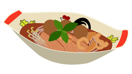 Thai boat noodles served in chicken bowl