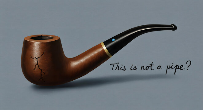 A Detailed Illustration of a Wooden Smoking Pipe with a Crack, Questioning Reality and Identity