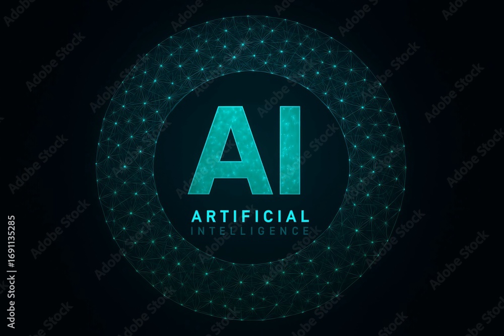 Poster futuristic ai artificial intelligence concept with glowing digital network and data connections