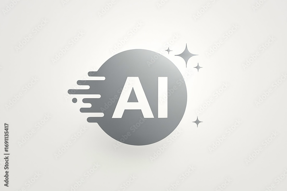 Poster abstract ai logo with motion blur and sparkling stars on a light gray background