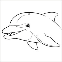 Obraz premium Cute Dolphin Coloring Page - Hand-Drawn Outline for Children's Creative Activity & Marine Life Education