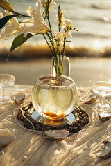 cup of tea with flowers