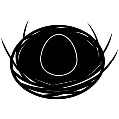 Nest with an egg outline vector, a modern nest with an egg icon art design, black vector nest outline, black vector of nest, simple nest art