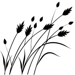 Wild grass and weeds blowing outline vector, a modern wild grass icon art design, black vector weeds blowing outline, black vector of weeds blowing, simple cattail grass art