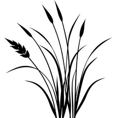 Wild grass and weeds blowing outline vector, a modern wild grass icon art design, black vector weeds blowing outline, black vector of weeds blowing, simple cattail grass art