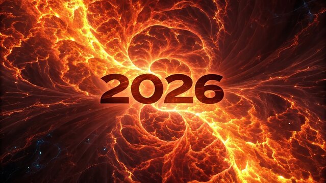 Dynamic fiery background with 2026 text, perfect for futuristic concepts, events, and announcements