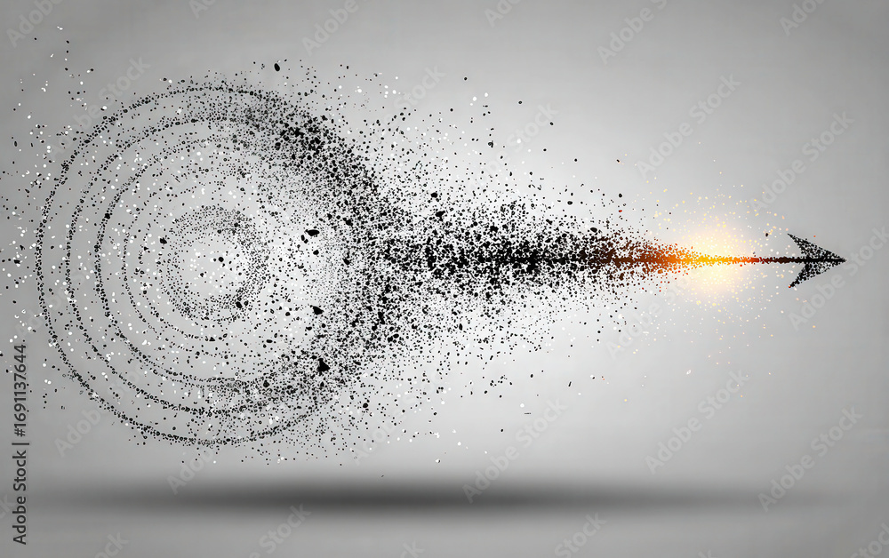 Aufkleber arrow forming target pattern from particle explosion