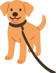 a happy brown dog on a leash, standing with its tongue out in a playful and friendly pose.