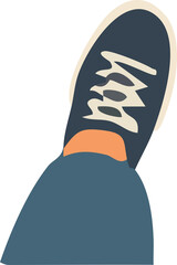 sneaker-clad foot wearing blue jeans, viewed from above in a flat design style.