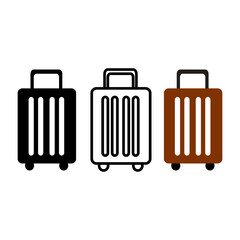 Travel Ready: Three sleek suitcases, each in a distinct style – black, outlined, and brown – stand ready to embark on adventures. Perfectly depicting the essence of travel, preparation.